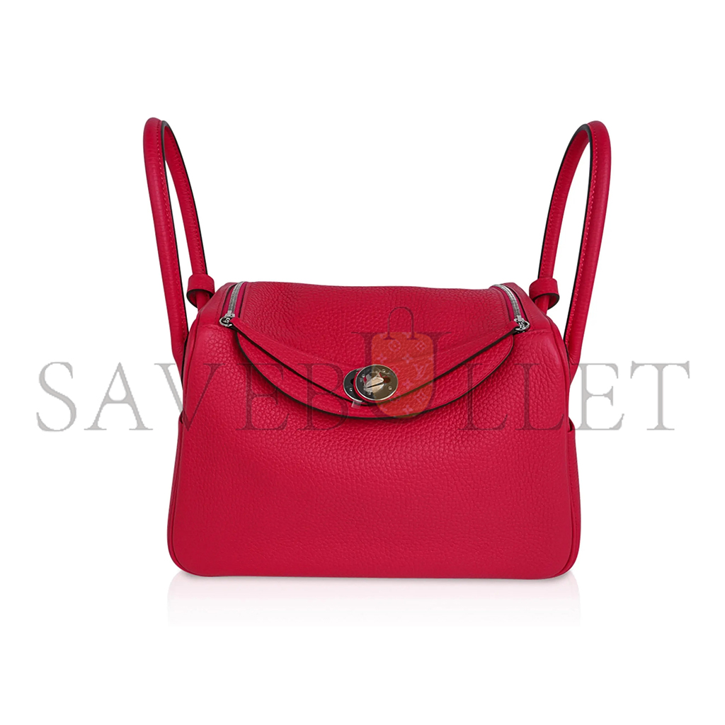 HERMES LINDY 26 BAG ROSE EXTREME CLEMENCE LEATHER WITH PALLADIUM HARDWARE (26*17.25*13cm)